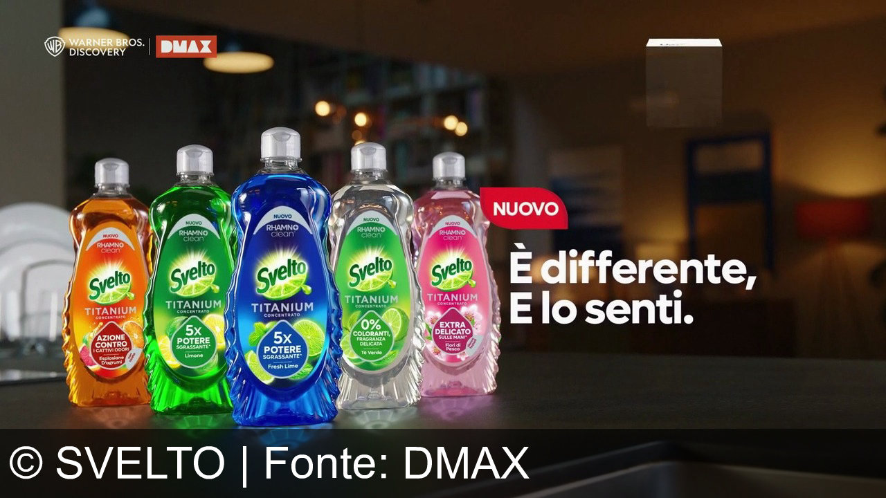 TV Werbung svelto - Con Svelto Titanium con tecnologia RamnoClean, pulizia 5x più potente e delicatezza sulle mani. Provalo ora: è differente, e lo senti. Fresh Lime, esplosione di freschezza!
