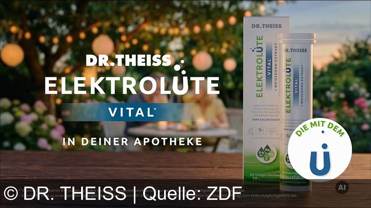 TV Werbung dr. theiss - Dr. Theiss Elektrolyte Vital – bei Sonne, Hitze & aktivem Alltag. Mit Vitaminen & Mineralstoffen für Energie und geistige Fitness. Jetzt in Ihrer Apotheke.