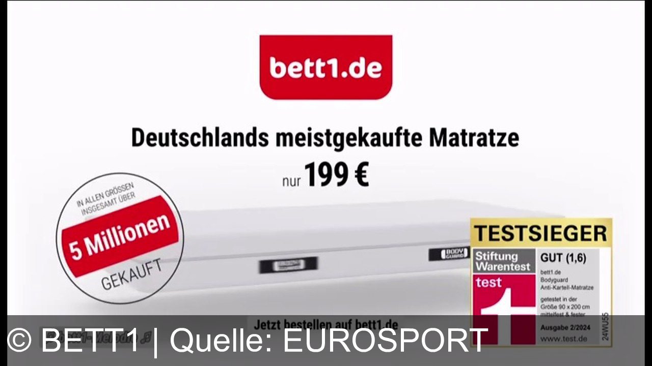 TV Werbung bett1 - bett1 Bodyguard – Deutschlands meistgekaufte Matratze, getestet von Stiftung Warentest (GUT 1,6), über 5 Millionen verkauft – in allen Größen, ab 199 €. Jetzt auf bett1.de!