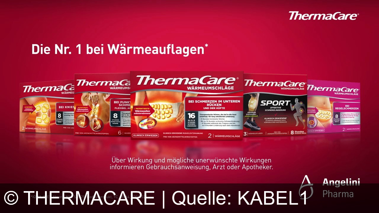 TV Werbung thermacare - ThermaCare – Die Nr. 1 bei Wärmeauflagen von Angelini Pharma. Klinisch erwiesen gegen Knieschmerzen: Bis zu 8 Stunden konstante Wärme für mehr Mobilität – speziell fürs Knie entwickelt!