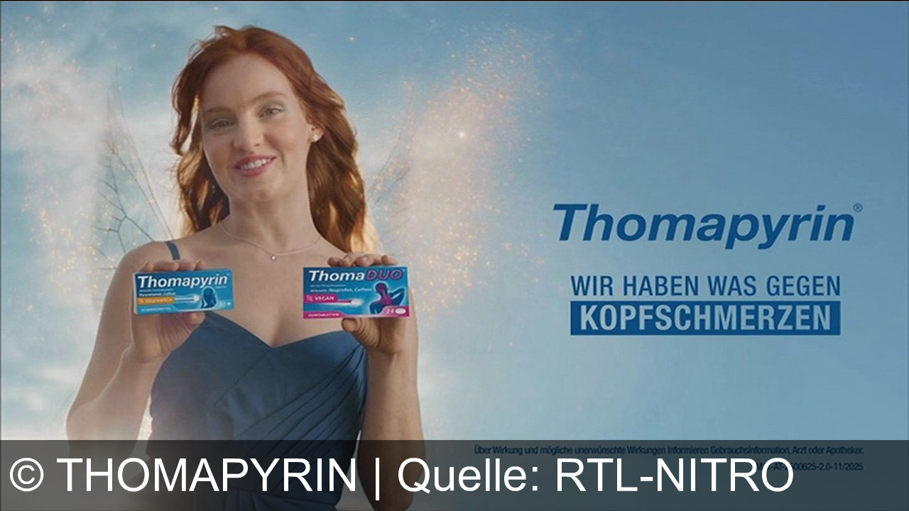 TV Werbung thomapyrin - Thomapyrin® ThomaDUO – schnelle Hilfe bei Kopfschmerzen und Migräne dank Koffeinbooster. Wir haben was gegen Schmerzen. Jetzt informieren und Kopfschmerzen adé!