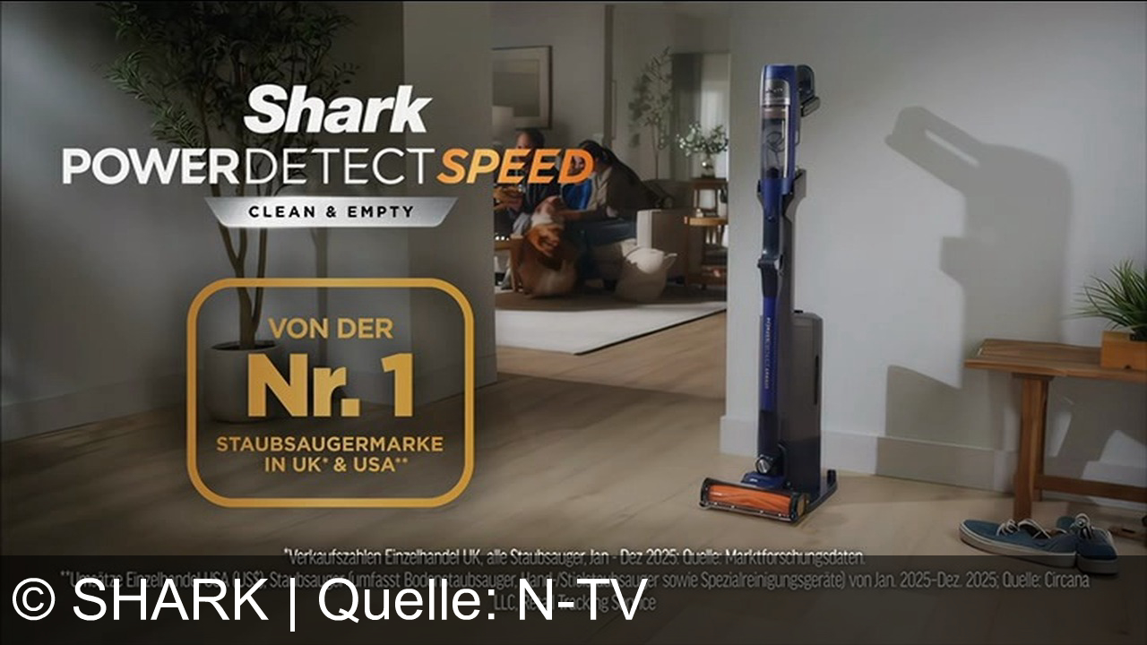 TV Werbung shark - Shark PowerDetect Speed: Der stärkste kabellose Staubsauger seiner Klasse mit Selbstentleerung und intelligentem Detektionssystem – Nr. 1 in UK & USA.