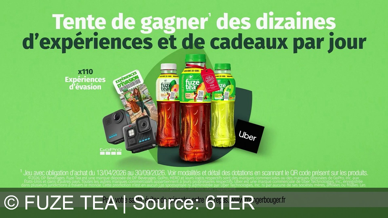 TV Werbung fuze tea - Fuze Tea : goûtez l’évasion et tentez de gagner cadeaux et expériences avec GoPro et Uber.