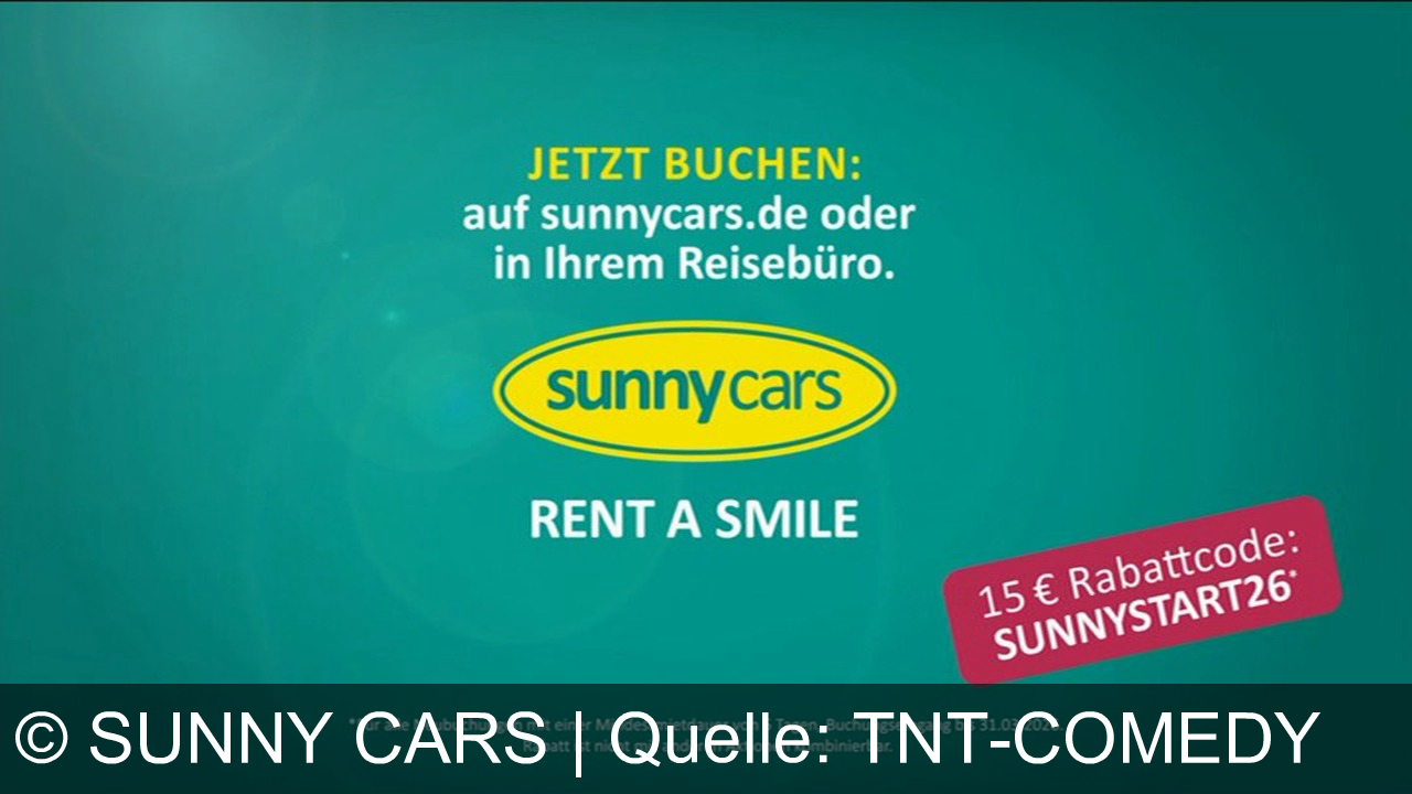 TV Werbung sunny cars - Mit Sunny Cars und dem 15 € Rabattcode SUNNYSTART26 entspannt die Schönheit der Küste genießen. Ferien-Mietwagen buchen, Freiheit spüren, lächeln – Sunny Cars: Rent a smile!