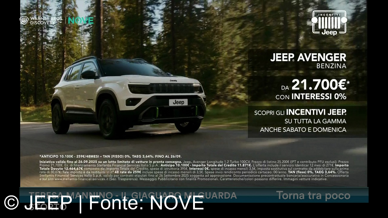 TV Werbung jeep - Jeep Avenger benzina: vivi l’avventura tra le montagne con Teresa Mannino. Da 21.700€, interessi zero e incentivi Jeep su tutta la gamma, anche sabato e domenica!