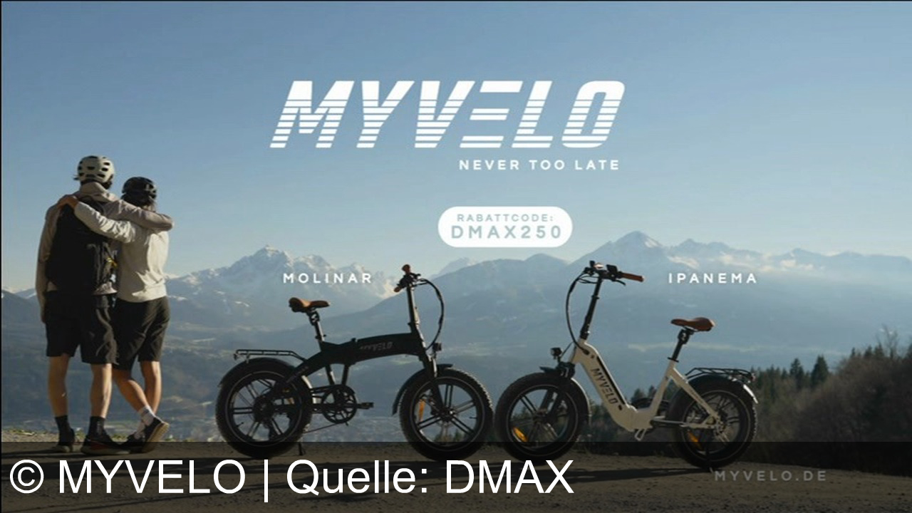 TV Werbung myvelo - Entdecke dein Abenteuer mit den E-Klapprädern von MyVelo. Maximale Power und Grip erwarten dich. Spare jetzt 250 Euro mit dem D-MAX-Deal. Dein Ride, dein Moment.