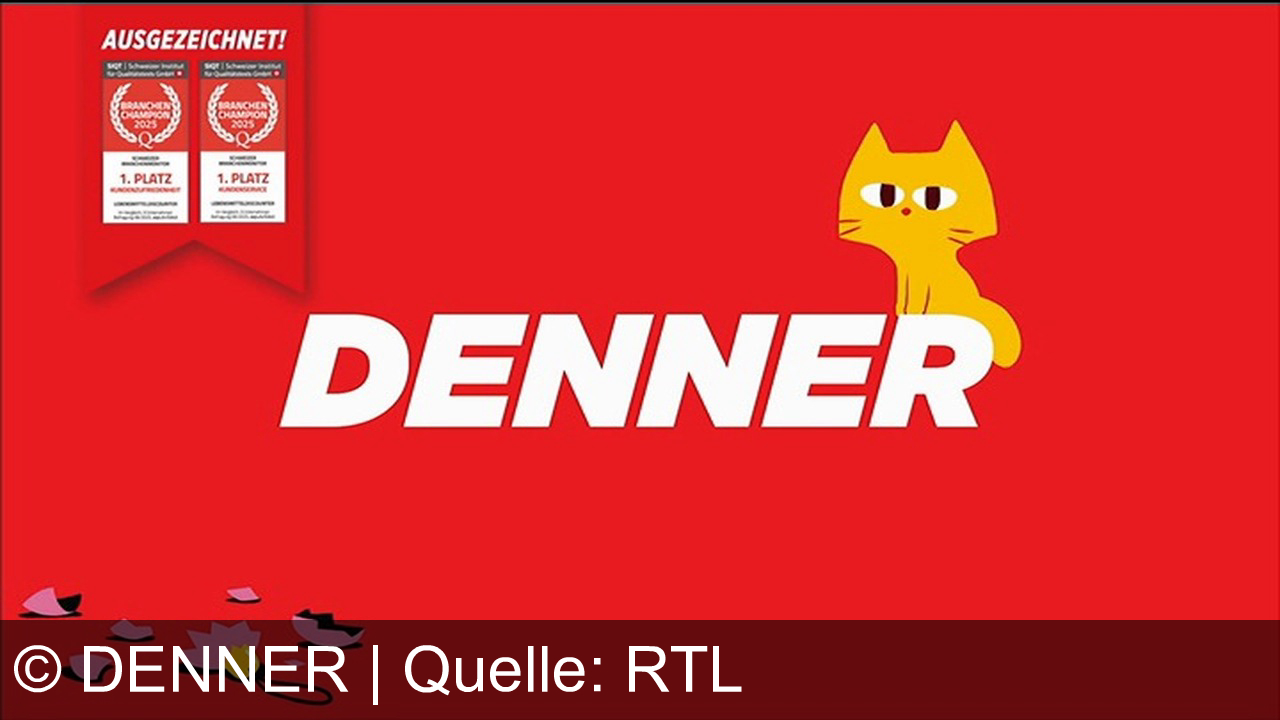 TV Werbung denner - Festliche Stimmung mit gelber Katze und Christbaum: Black Angus Rindsfilet, Rioja und Coca-Cola stark reduziert – nur bei Denner, dem Branchen-Champion 2023. Denner – nah bei dir.