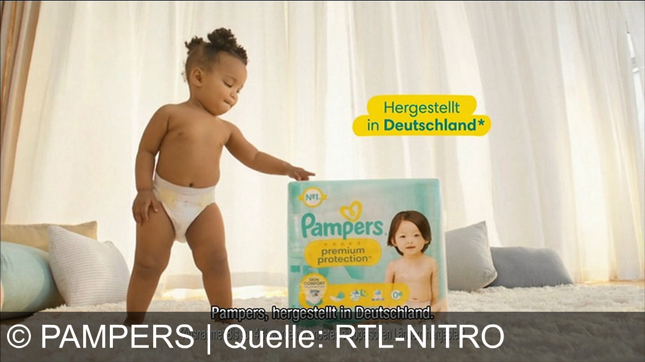 TV Werbung pampers - Pampers Premium Protection bietet doppelten Hautschutz für Babys, absorbiert Flüssigkeit sofort und verhindert Auslaufen. Hergestellt in Deutschland, empfohlen von Babys.