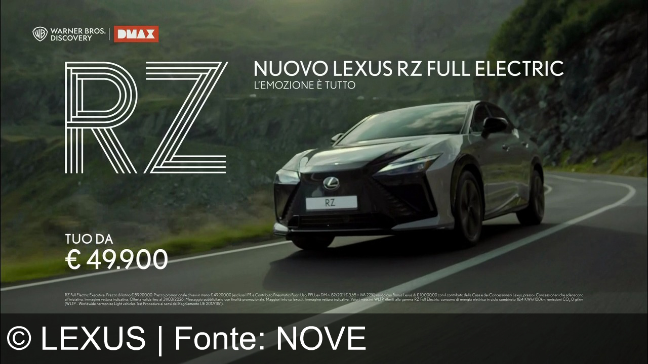 TV Werbung lexus - Scopri una nuova connessione con la strada. Nuovo Lexus RZ Full Electric: l'emozione è tutto. Tuo da 49.900 euro.