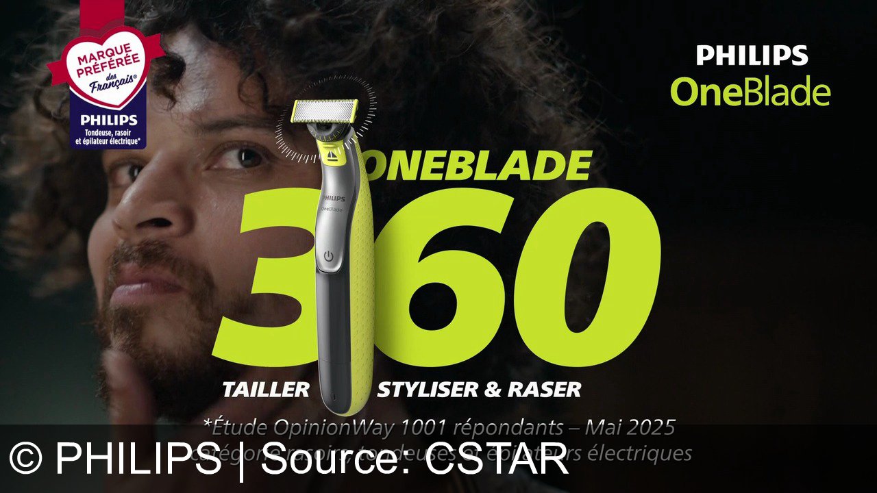 TV Werbung philips - Philips OneBlade 360 : taillez, stylisez et rasez avec une lame 360 pour moins de passages et plus de confort. La marque préférée des Français®.
