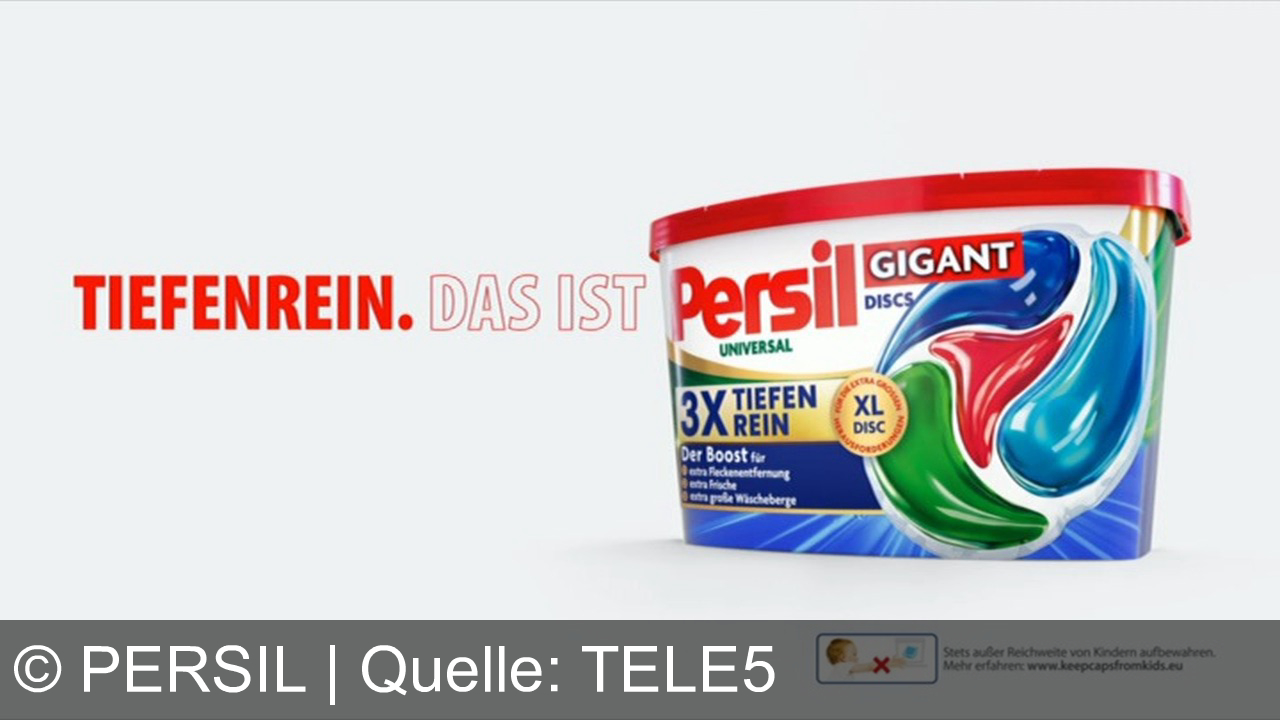 TV Werbung persil - Persil Gigant Disks: Die gigantische Lösung für gigantische Flecken. Tiefenrein und mit extra Frische für große Waschladungen. Das ist Persil.