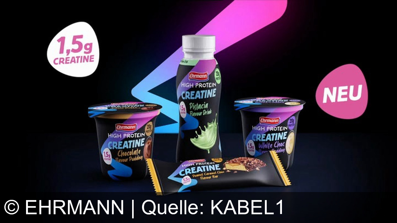 TV Werbung ehrmann - Ehrmann High Protein Creatine Pudding – das nächste Level: 20g Protein, 1,5g Creatine, voller Schoko-Geschmack. Für dein bestes Ich! NEU – Nur von Ehrmann.