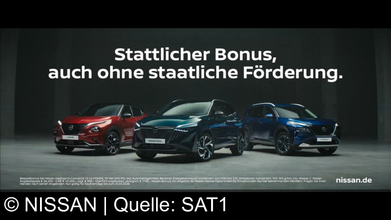 TV Werbung nissan - Nissan Qashqai e-Power: Innovation erleben – bis zu 1200 km Reichweite, moderner Hybridantrieb und sattem Bonus bis 7.700 €. Dein Weg mit Nissan, jetzt auf nissan.de!