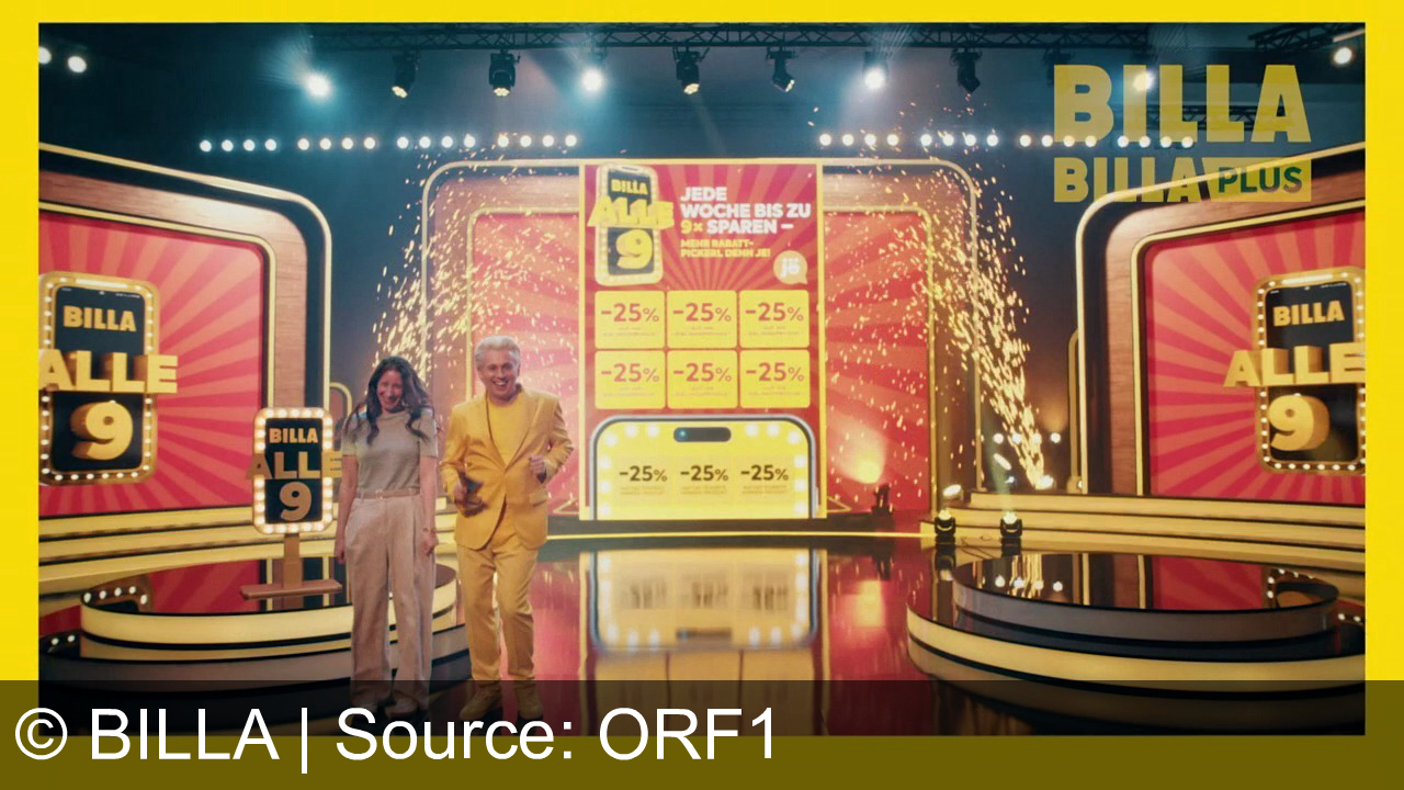 TV Werbung billa - Entdecke jede Woche neue Sparmöglichkeiten bei Billa und Billa Plus! Mit der Jö-App bis zu neunmal sparen und mehr Rabattpickel als je zuvor. Details auf billa.de.  Der Moderator fragt: "Alle neun. Die Frage lautet, schafft unsere Kandidatin alle neun? Na sicher. Ich habe ja die Jö-App." Jede Woche bei Billa und Billa Plus bis zu neunmal sparen. Mit mehr Rabattwickel denn je in der Jö-App. Details auf billa.de