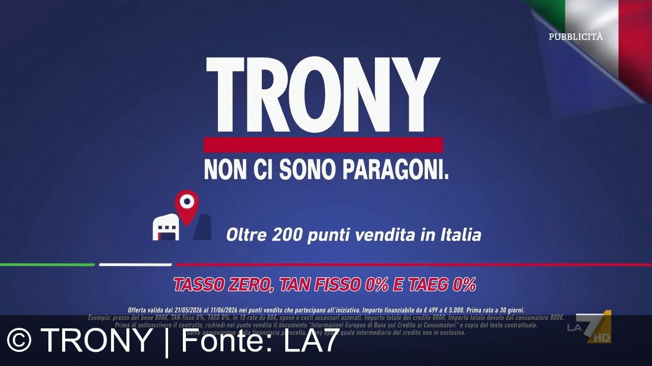 TV Werbung trony - Corri da Trony, cambia TV e fai gol! Valutiamo il tuo usato fino a 300€ e paghi il meglio della tecnologia a tasso zero. Trony, non ci sono paragoni.