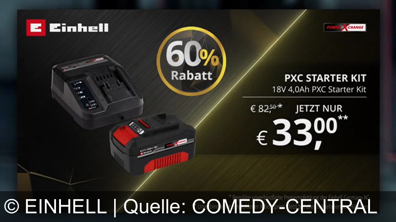 TV Werbung einhell - Einhell feiert 60 Jahre mit 60% Rabatt auf das 18V 4,0Ah PXC Starter Kit für 33€ statt 82,50€. Ein Akku für über 300 Geräte, Partner des Mercedes-AMG Petronas F1 Teams.