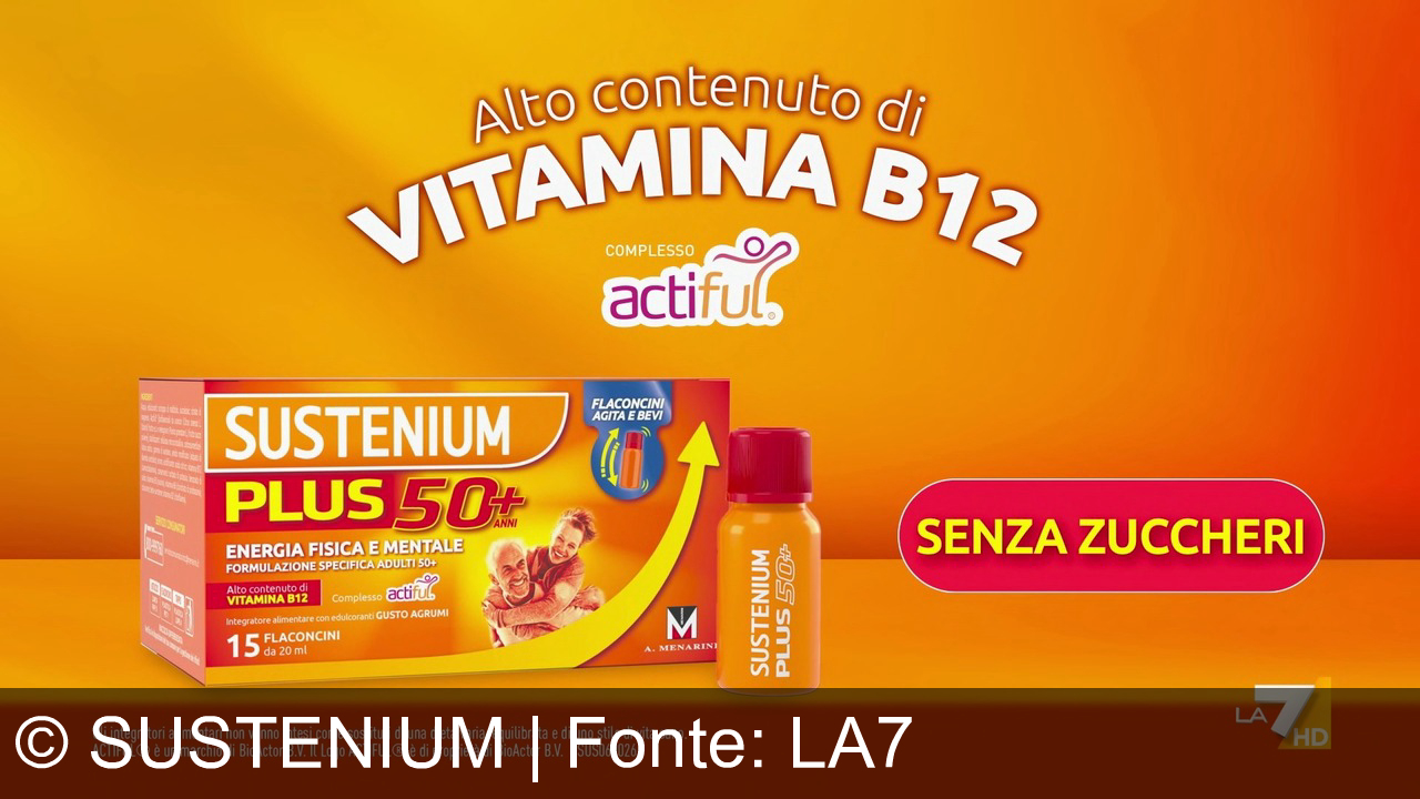 TV Werbung sustenium - Dai una scossa alla tua energia con le nuove gommose Sustenium Plus e i flaconcini 50+ con ActiFull. Il gusto della frutta, senza zuccheri.
