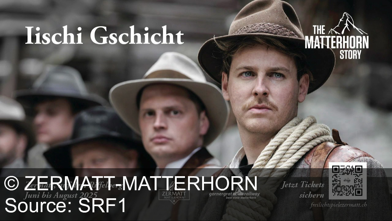 TV Werbung zermatt-matterhorn - Erlebe die Matterhorn-Story live: Sei Teil der Geschichte von der ersten Besteigung 1865. Sichere dir jetzt Tickets für das Freilichtspiel in Zermatt und tauche ein ins Abenteuer! Ich glaube, wenn man nachher noch so etwas sieht, dann hat man wirklich das Gefühl, dass man Teil der Geschichte ist. So ging es mir damals. Ich hatte das Gefühl, ich bin mit diesen Darstellern zusammen. Ich habe gar nicht darüber nachgedacht, dass es Darsteller sind. Ich habe gedacht, ich bin mit ihnen einfach Teil davon, bevor die Besteigung losgeht.