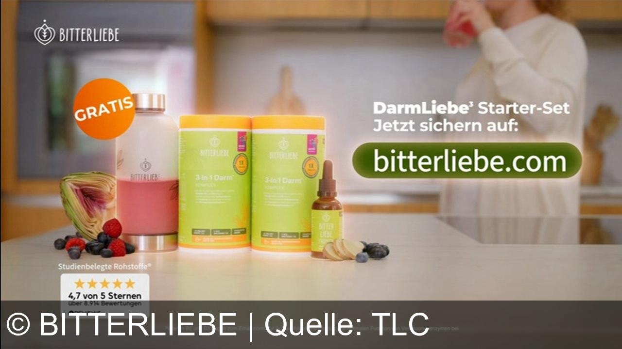 TV Werbung bitterliebe - Mit Bitterliebe wird der Blähbauch Vergangenheit – die 3-in-1-Formel reguliert die Verdauung. Hol dir jetzt das DarmLiebe³ Starter-Set gratis auf bitterliebe.com.