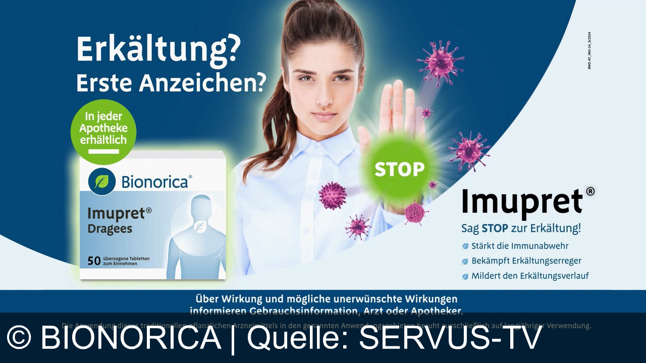 TV Werbung bionorica - Sag STOP zur Erkältung mit Imupret® Dragees von Bionorica® – stärkt die Immunabwehr, mildert den Verlauf. In jeder Apotheke erhältlich!
