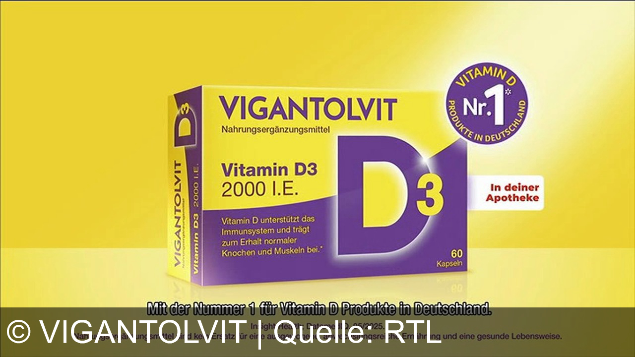 TV Werbung vigantolvit - Hol dir dein D zurück! Vegantolvit, die Nr.1 für Vitamin D in Deutschland, unterstützt Immunsystem, Knochen und Muskeln. In deiner Apotheke.