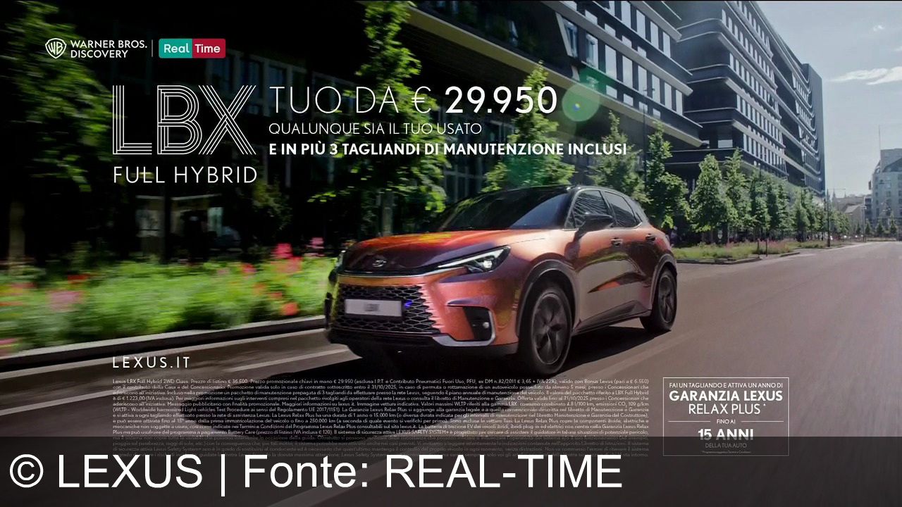 TV Werbung lexus - Nuovo Lexus LBX Full Hybrid: eleganza e tecnologia. Tuo da 29.950€, qualunque sia il tuo usato, con 3 tagliandi inclusi. Lexus. Innovazione senza limiti.