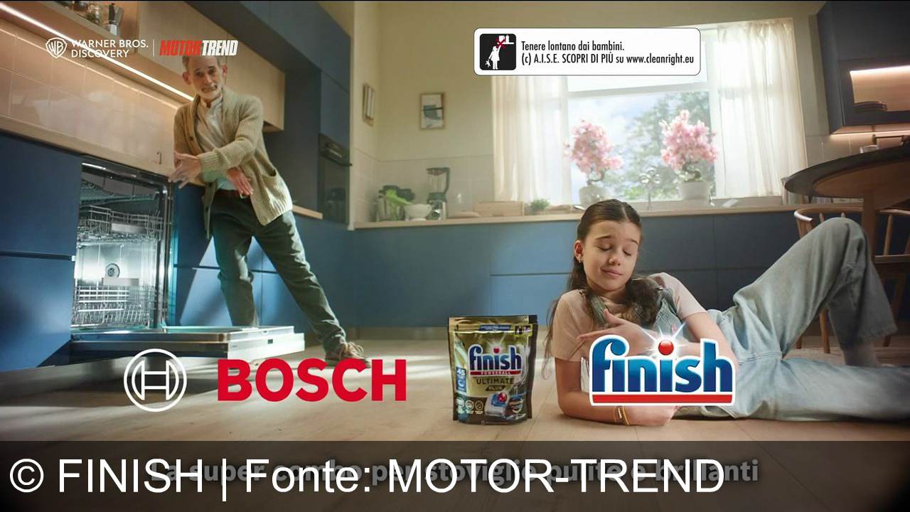 TV Werbung finish - Vivi la potenza di Bosch e Finish Ultimate: la super combo di celebrità per piatti puliti e brillanti. Lascia brillare la tua cucina, come una star di MOTORTREND!