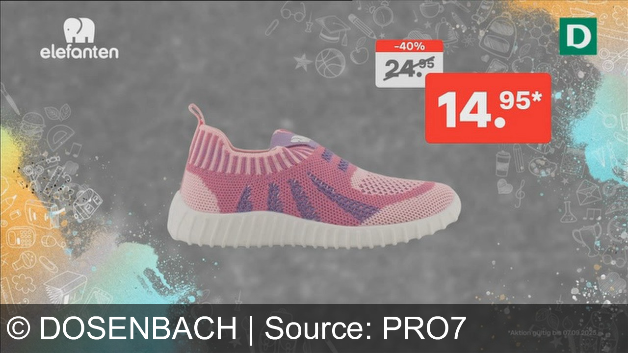 TV Werbung dosenbach - Schnapp dir die besten Deals bei Dosenbach: Stylische elefanten-Sneaker jetzt 40% günstiger – nur 14,95! Perfekt für den Schulstart. Nur bis 07.09.2025! Bestprice. Bis zu 40% alles für den Schulanfang. Hallenschuhe oder Finken (Schweizer Hausschuhe). Schon ab 14,95. Jetzt bei Dosenbach.