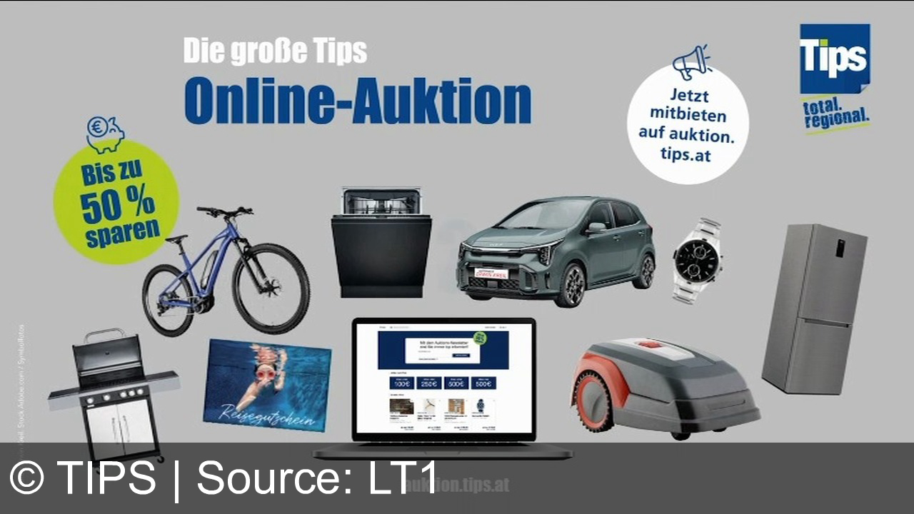 TV Werbung tips - Ersteigere Schnäppchen bei der großen Tips-Online-Auktion! Sichere dir Autos, Fahrräder und mehr bis zu 50% günstiger. Jetzt mitbieten auf auktion.tips.at!