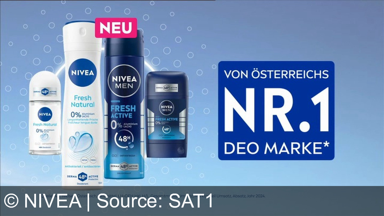 TV Werbung nivea - Frische, die richtig lange bleibt. Nivea Deo Fresh. Jetzt neu. Mit Derma Active Protection. Schützt 48 Stunden effektiv vor Geruch. Ganz ohne Aluminium. Fühl dich unendlich fresh. Von Österreichs Nummer 1 Deo-Marke.