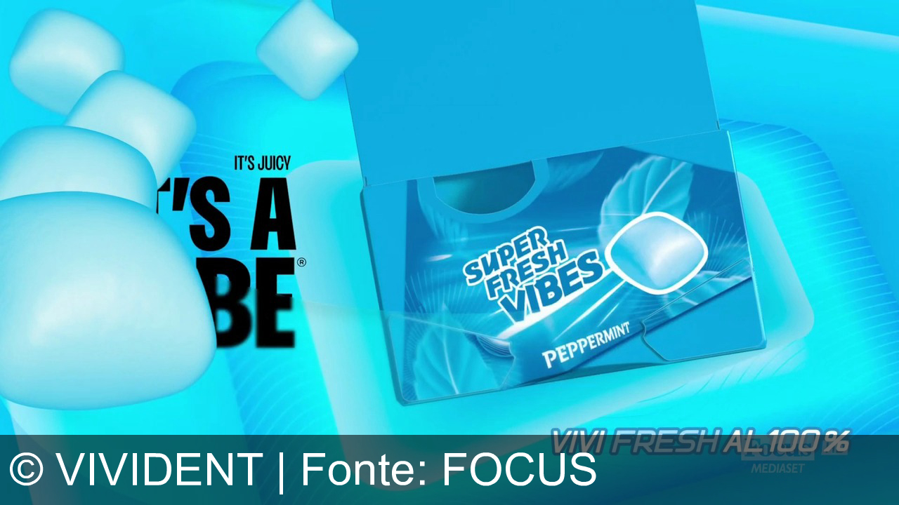 TV Werbung vivident - Vivident VIBES Peppermint: morbida, succosa, una vibrazione. Fresh al 100%.