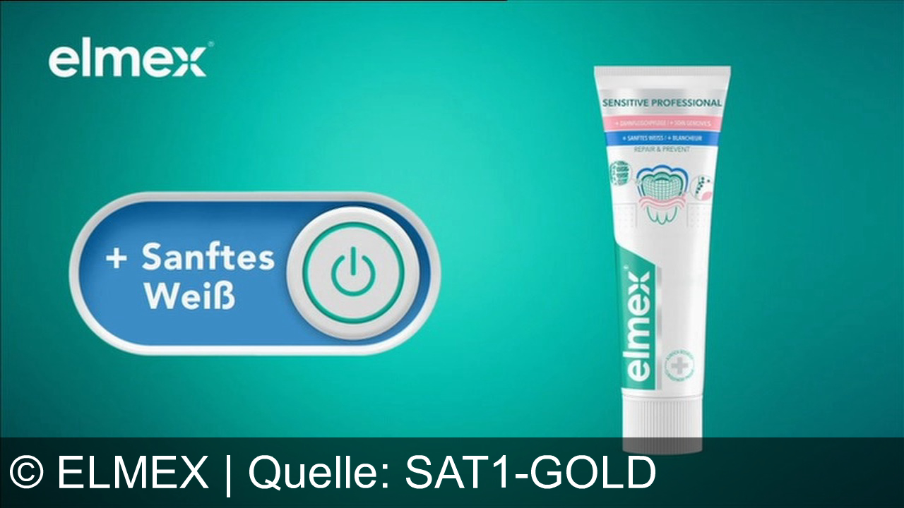 TV Werbung elmex - Elmex Repair & Prevent: Die Nr. 1 in Deutschland. Mit ProArgin-Technologie für sofortige Schmerzlinderung, repariert empfindliche Zähne und beugt Zahnfleischrückgang vor. Jetzt neu mit sanftem Weiß.