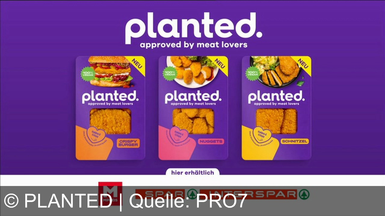 TV Werbung planted - Planted – der vegane Genuss, der sogar Fleischliebhaber begeistert! Jetzt NEU: Crispy Burger, Nuggets & Schnitzel – erhältlich bei SPAR, INTERSPAR, MPREIS und M. Approved by meat lovers!