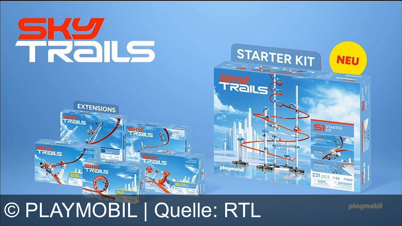 TV Werbung playmobil - Baue endlose Action mit Playmobil Sky Trails Starter Kit! Erschaffe spannende Labyrinthe – das neue Bau- und Action-System für Kinder mit Robotern und Erweiterungen. Sky Trails, dein Abenteuer!
