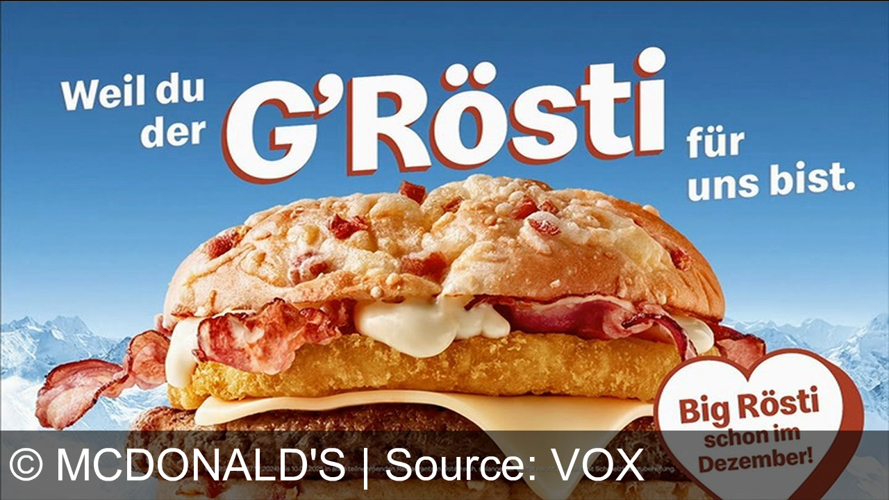 TV Werbung mcdonald's - McDonald's bewirbt den Big Rösti, McChicken, Pommes und Vanilleshake in Österreich. Frühstücksangebot bis Februar 2025 in teilnehmenden Restaurants.