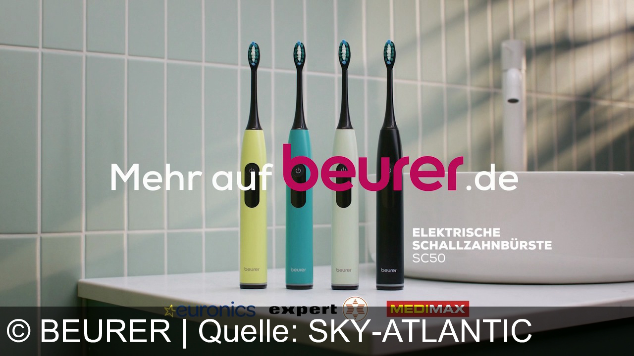 TV Werbung beurer - Beurer SC50: Die elektrische Schallzahnbürste für alle – 5 Programme, 80.000 Schwingungen, recyceltes Material. Besser putzen, besser leben. Jetzt bei MEDIMAX und xeuronics expert.