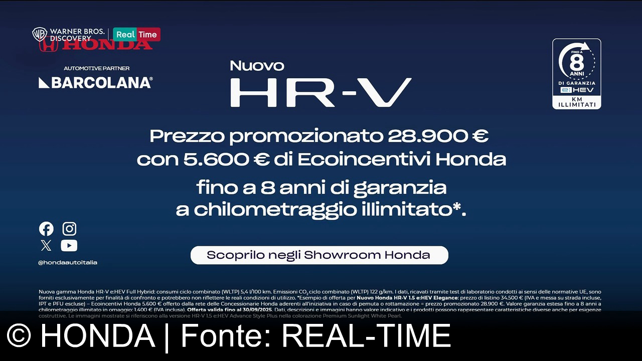 TV Werbung honda - Nuova Honda HR-V e:HEV Full Hybrid con prestazioni oltre le aspettative. Con Barcolana® e 8 anni di garanzia, vivi la potenza dei sogni. Tua da 28.900 € con eco-incentivi Honda!