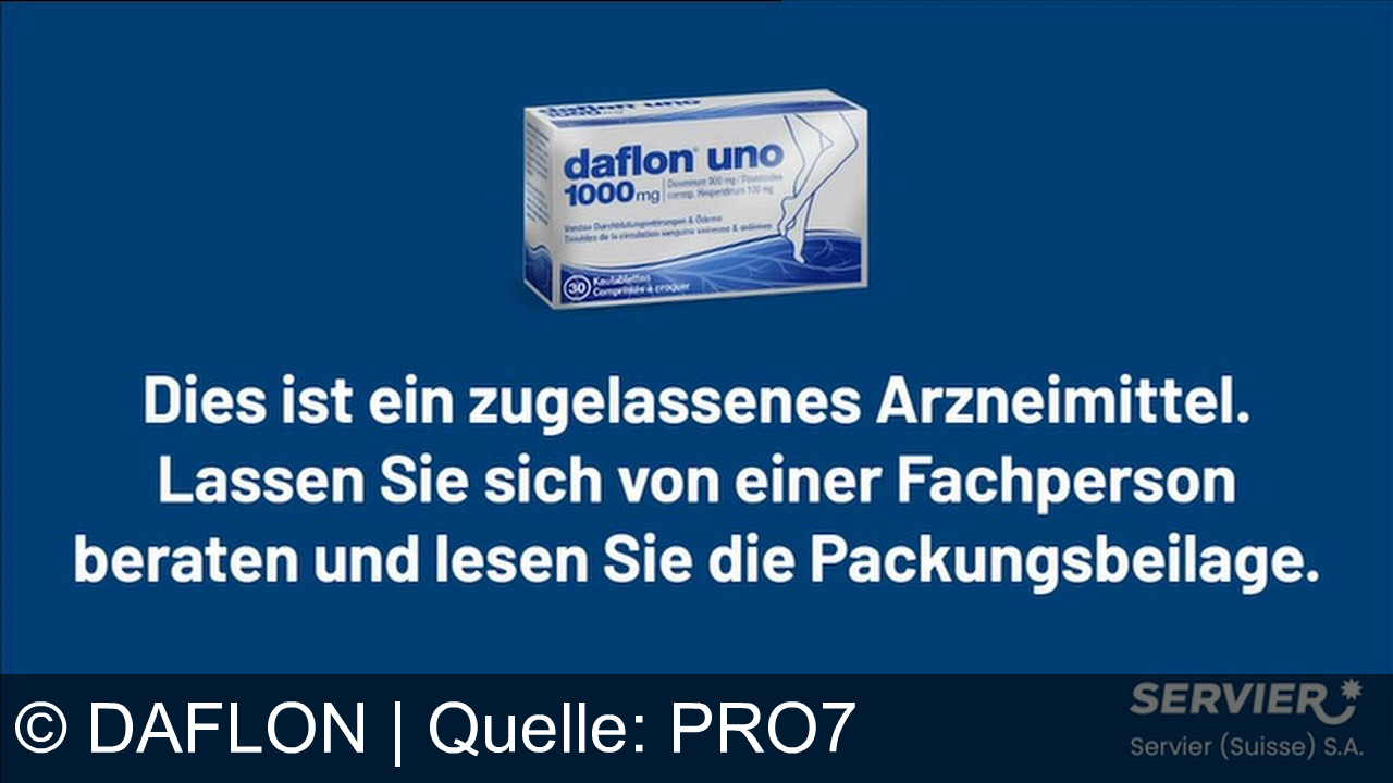 TV Werbung daflon - Daflon Uno – Für schwere Beine und mehr Leichtigkeit beim Gassigehen. Schützt Ihre Venen und verbessert die Durchblutung. Erhältlich in Ihrer Apotheke.