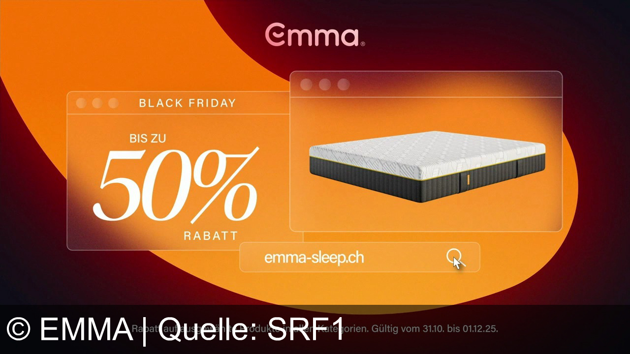 TV Werbung emma - Emma® Black Friday in der Schweiz: Hol dir deine neue Traummatratze mit bis zu 50% Rabatt – bequem online bestellen, testen und traumhaft sparen! Nur auf emma-sleep.ch.