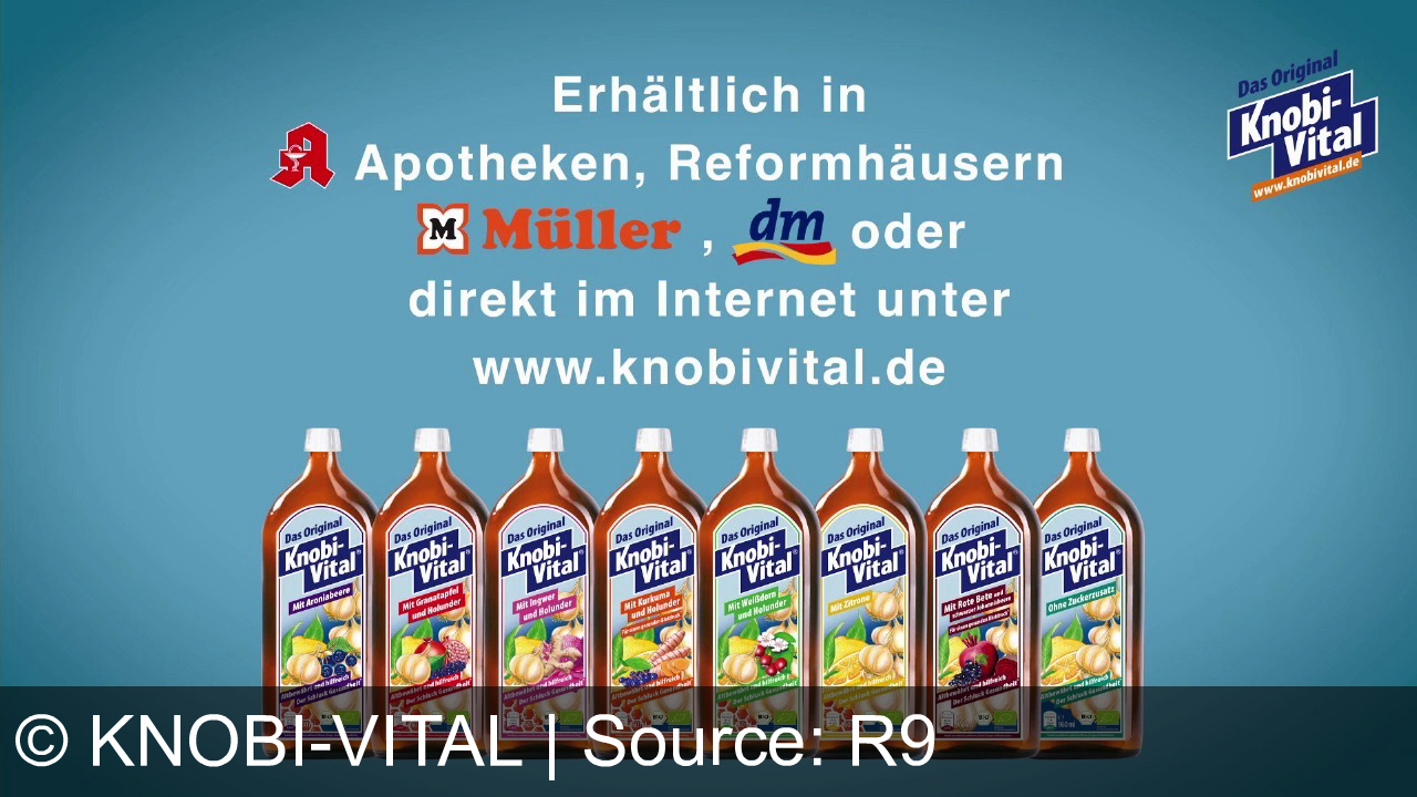 TV Werbung knobi-vital - Wenn einem bei der Arbeit plötzlich die Kraft fehlt, ist das oft ein Warnsignal. Hoher Blutdruck belastet das Herz und erhöht das Risiko für ernsthafte Beschwerden. Zum Glück gibt es Hilfe aus der Natur. Knobi Vital ist der Schluck Gesundheit. Es unterstützt optimal die Herz- und Kreislauffunktion und ist ohne weiteres mit allen verschreibungspflichtigen Blutdrucksenkern kombinierbar. Knobi Vital, den Knoblauch zum Trinken, gibt es in acht gesunden Sorten. Knobi Vital mit Weißdorn und Holunder unterstützt Ihr Immunsystem und fördert eine gesunde Herzfunktion. Meinem Blutdruck geht es deutlich besser, seitdem ich täglich Knobi Vital trinke. Wer lange gesund leben möchte, kann mit Knobi Vital seine Herzgesundheit natürlich unterstützen, dank der seit Jahrtausenden bewährten Kraft des Knoblauchs, hochkonzentriert in jedem Schluck. Knobi Vital erhalten Sie in Apotheken, Reformhäusern, Müller-Märkten, dm oder unter knobi-vital.de.