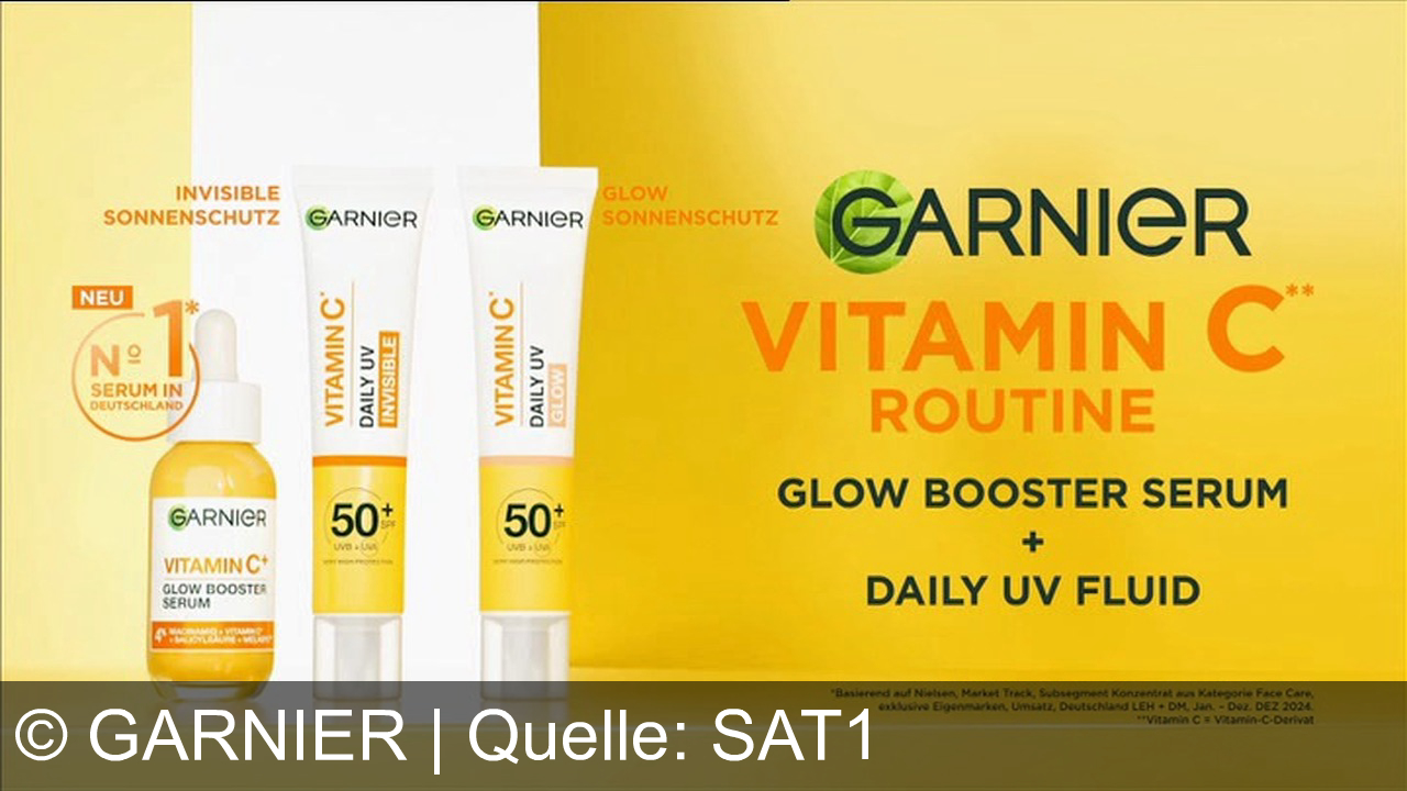 TV Werbung garnier - "Schau mal, das machen UV-Strahlen mit unserer Haut. Krass. Ja, wir müssen dringend was dagegen tun." Garnier Vitamin C Serum und Daily UV Routine. Vier Wochen von uns getestet. Das Serum korrigiert und Daily UV schützt. Dieser Glow ist echt unglaublich. Meine dunklen Flecken sind auch fast weg. Und meine Haut strahlt. Garnier Vitamin C Serum und Daily UV Routine. Für uns die beste Vitamin C Routine.