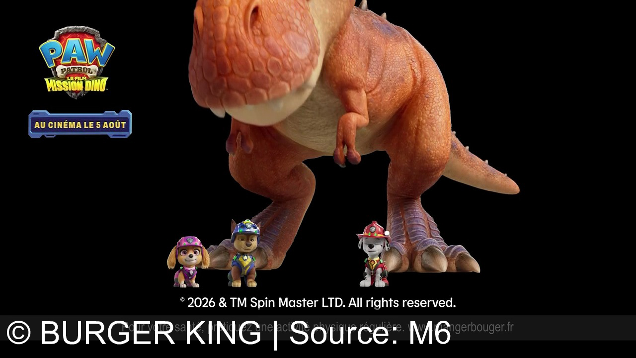 TV Werbung burger king - Découvrez le menu King Junior à 4€ avec la Pat'Patrouille Mission Dino chez Burger King.