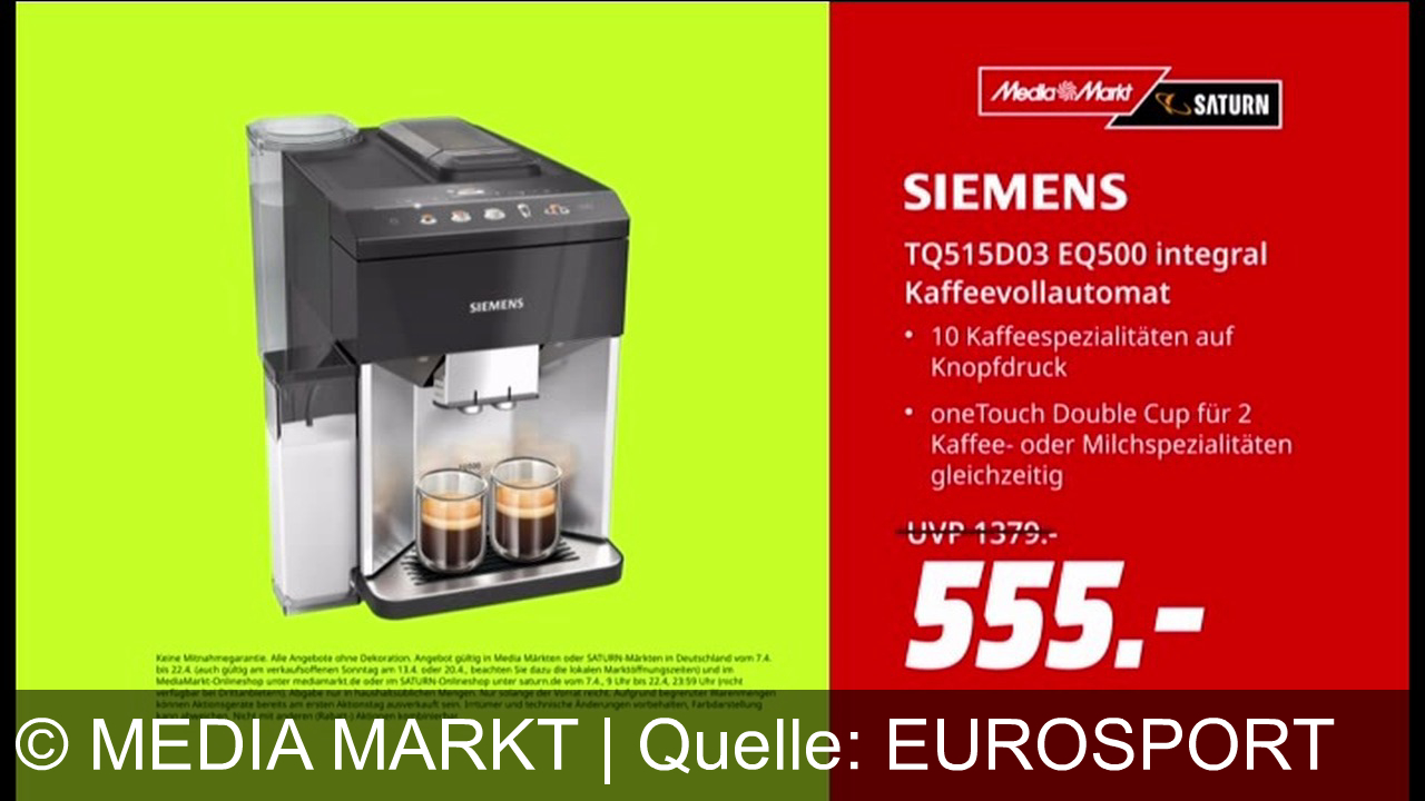 TV Werbung media markt - Erlebe Osterfreude mit Media Markt Saturn! Entdecke den Siemens EQ500 Kaffeevollautomat: 10 Kaffeespezialitäten auf Knopfdruck für nur 555 Euro. Perfekter Genuss für die ganze Familie!