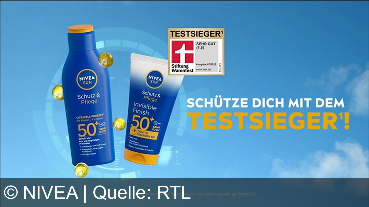 TV Werbung nivea - NIVEA SUN mit Citrus Cell Protect: Testsieger-Schutz, der unsichtbar einzieht und tief schützt.