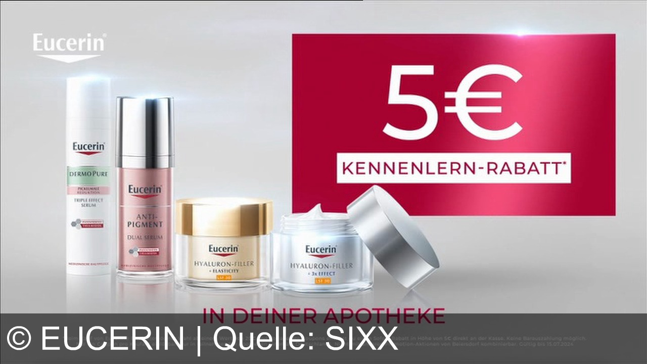 TV Werbung eucerin - Eucerin Hyaluron-Filler mit LSF 30 bekämpft Hautalterung durch Straffung, Faltenreduktion und Feuchtigkeit. Jetzt mit 5€ Rabatt in Apotheken.