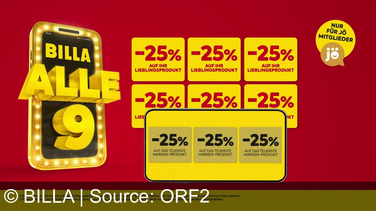 TV Werbung billa - Spare jede Woche bei Billa, Billa Plus & Billa Corso: -25 % auf Tiefkühlprodukte, Eis & Hofstädter. Exklusive Jö Rabatte mit Billa Alle 9 und Rabattpickerl! Mehr Infos auf billa.at.
