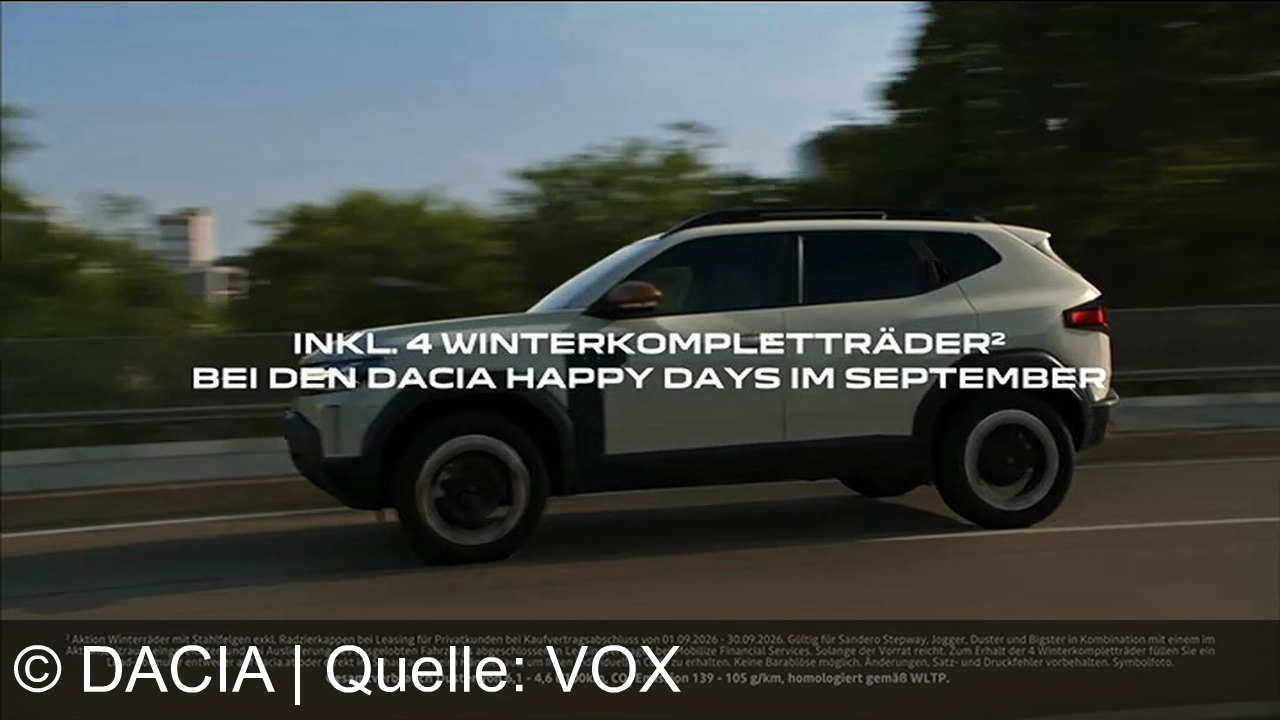 TV Werbung dacia - Erlebe maximale Vielseitigkeit bei den Dacia Happy Days im September – jetzt inklusive 4 Winterkompletträdern für deine perfekte Fahrt!