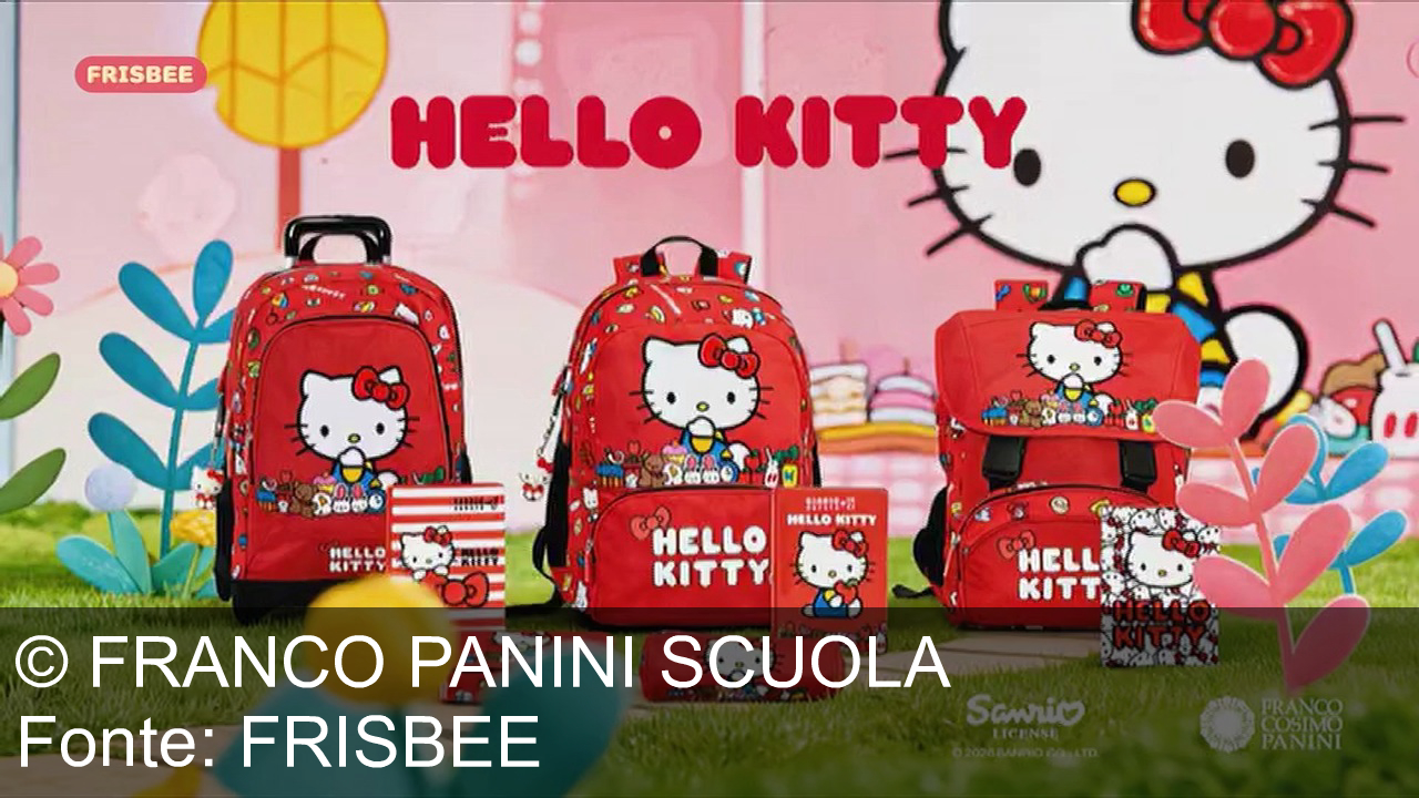TV Werbung franco panini scuola - Hello Kitty ti aspetta per avventure incredibili! Lo zaino rosso Frisbee, con simpatici dettagli e portachiavi, ti accompagna in un mondo di tenerezza. Sogni e divertiti con Franco Cosimo Panini.