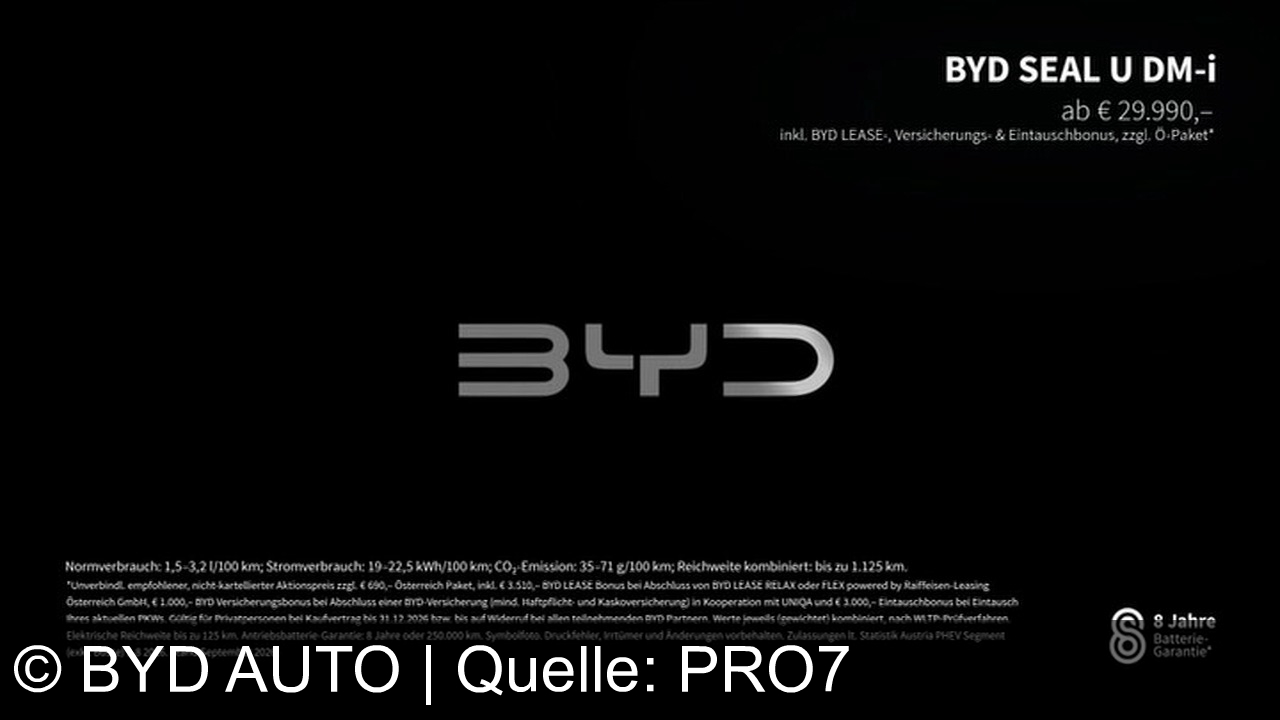 TV Werbung byd auto - BYD SEAL U DM-i: viel Stauraum, große Reichweite – Österreichs meistverkaufter Superhybrid bringt Träume auf die Straße. Jetzt probefahren!