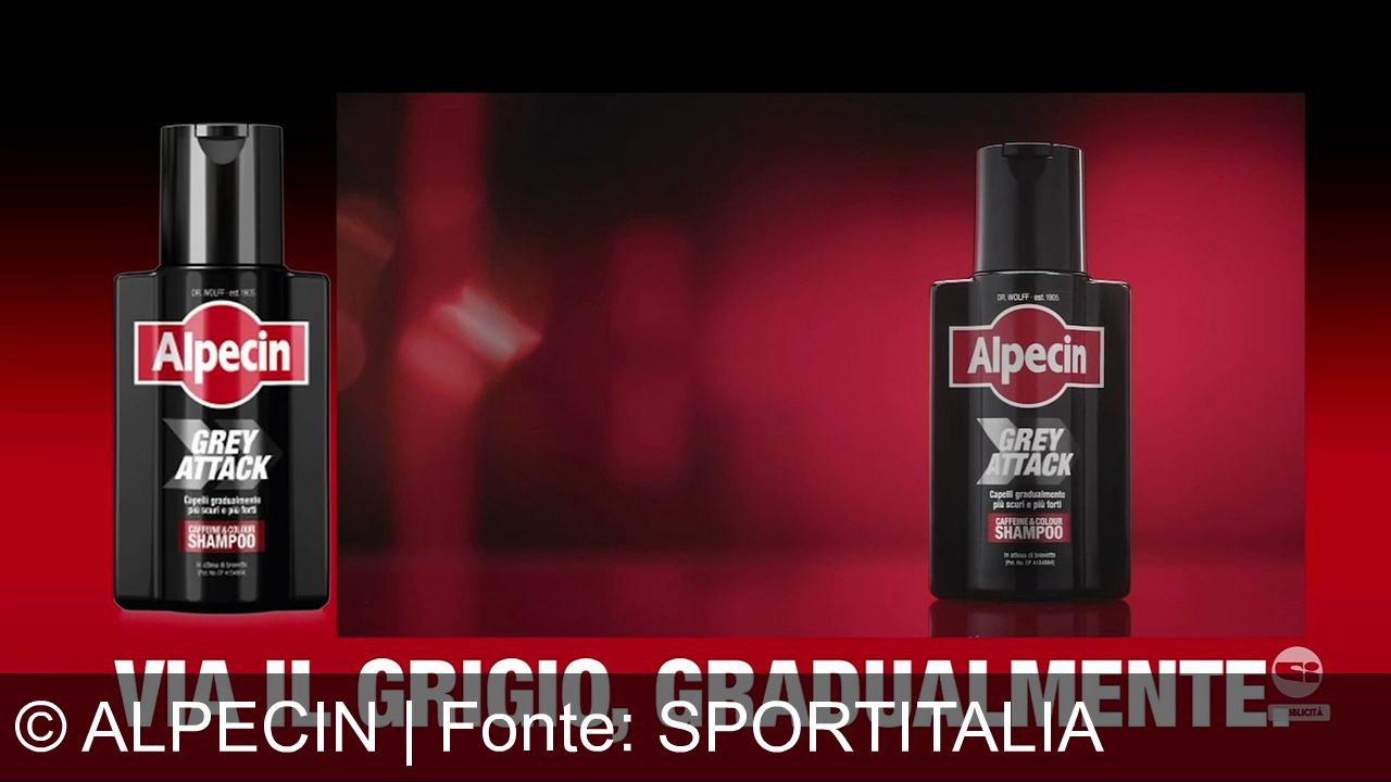TV Werbung alpecin - Alpecin Grey Attack: shampoo alla caffeina che combatte i capelli grigi. Gradualmente più scuri e forti. Via il grigio, torna la forza!